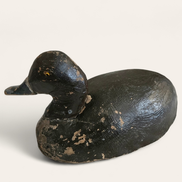 Chippy Brown Duck Decoy, Vintage Wooden Handmade Rustic Primitive Shelf Folk Art - Picture 2 of 11